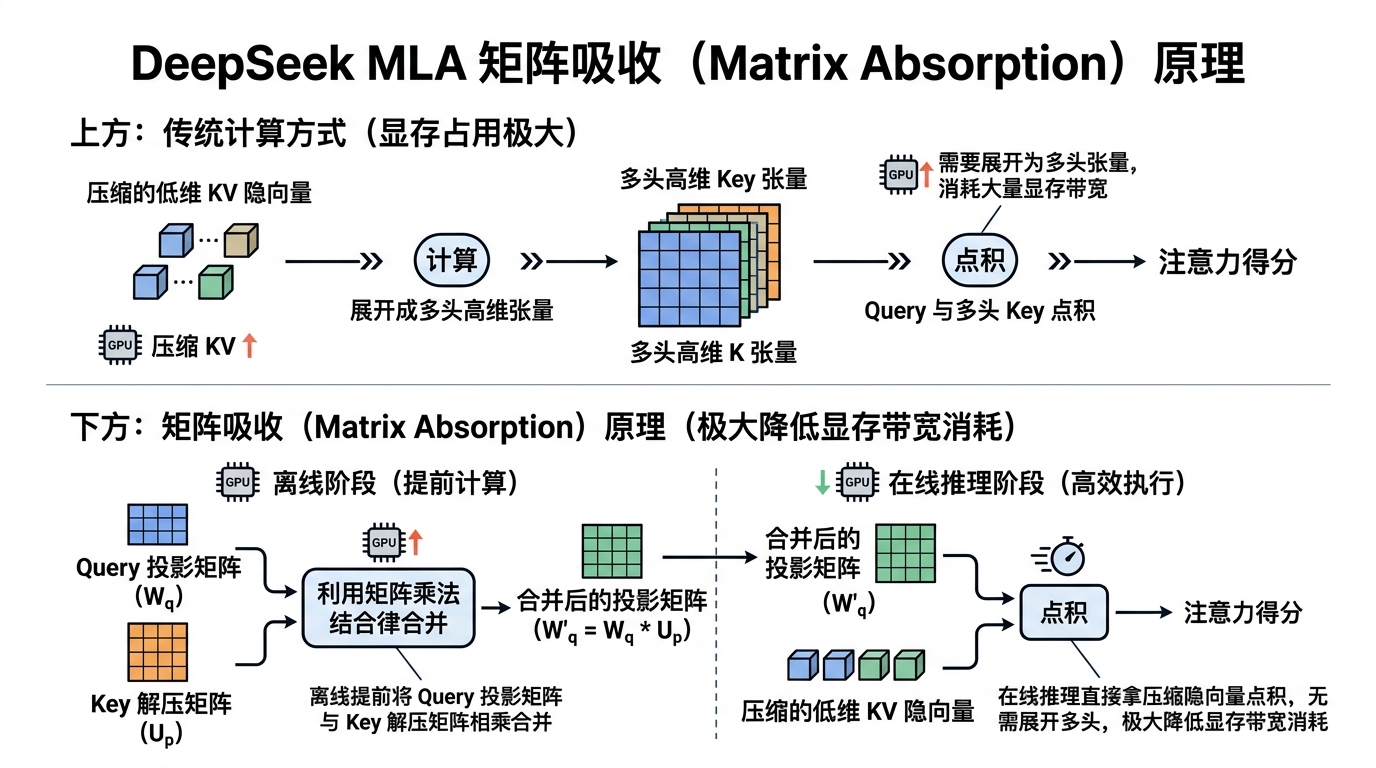 DeepSeek MLA 矩阵吸收机制与结合律优化